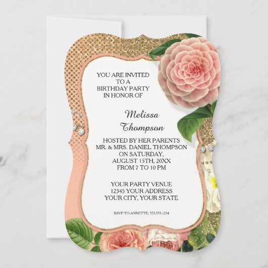Invitation Glam Old Hollywood Regency 15ème anniversaire (Dos)