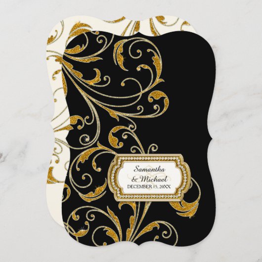 Invitation Glam Old Hollywood Regency Black Cravate Style d'é (Devant / Derrière)