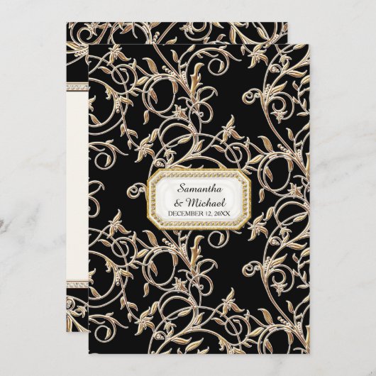 Invitation Glam Old Hollywood Regency Cravate noire événement (Devant / Derrière)