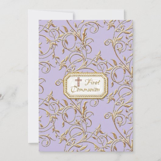 Invitation Glam Old Hollywood Regency Cross First Communion (Devant)