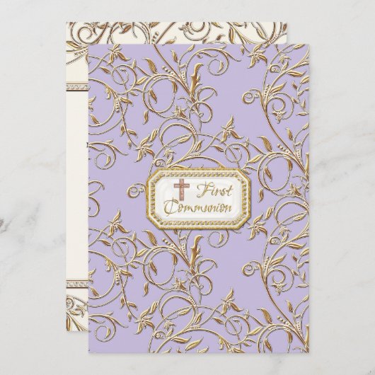 Invitation Glam Old Hollywood Regency Cross First Communion (Devant / Derrière)