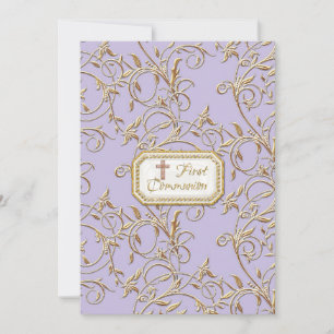 Invitation Glam Old Hollywood Regency Cross First Communion