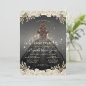 Invitation Glam or blanc noir floral Princesse Quinceanera (Debout devant)