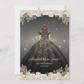 Invitation Glam or blanc noir floral Princesse Quinceanera (Dos)