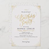 Invitation Glam or calligraphie fête d'anniversaire vintage (Devant / Derrière)