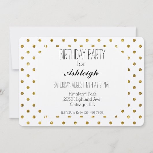 Invitation Glam or chic et anniversaire de Pois blancs (Devant)