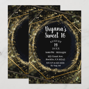 Invitation Glam Or Et Noir Moderne Abstrait Glam Douze Ans Su