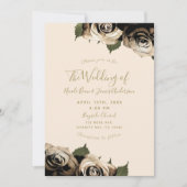 Invitation Glam or Floral Roses Élégant ivoire chic Mariage (Devant)