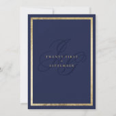 Invitation Glam or marine bleu monogramme initiales mariage (Dos)