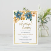 Invitation Glam or marine bleu vert floral Rehearsal Dîner (Debout devant)