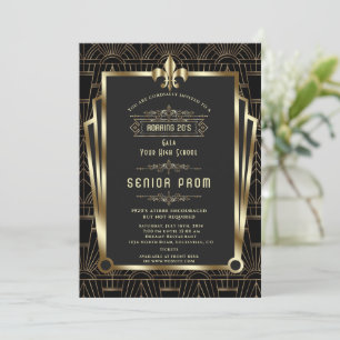 Invitation Glam Or Noir Gatsby Années Folles Bal de Promo