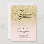 Invitation Glam or parties scintillant ombre chic script rose (Devant)