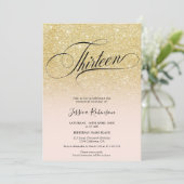 Invitation Glam or parties scintillant ombre chic script rose (Debout devant)