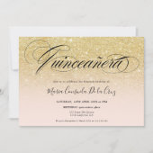 Invitation Glam or parties scintillant sombre script rose qui (Devant)
