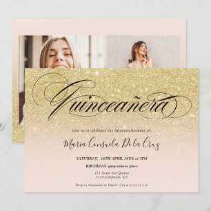 Invitation Glam or parties scintillant sombre script rose qui