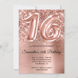 Invitation Glam or Rose de Glitterie Sparkly 16e anniversaire