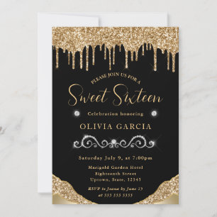 Invitation Glam Or Ruisselant Paillettes Douce 16