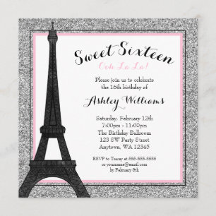 Invitation Glam Paris Thème Faux Parties scintillant Sweet 16