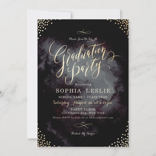Invitation Glam partie de graduation de calligraphie en or no (Devant)