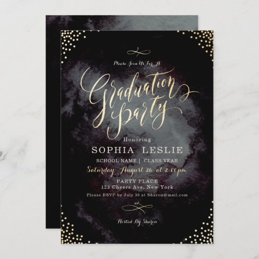 Invitation Glam partie de graduation de calligraphie en or no (Devant / Derrière)