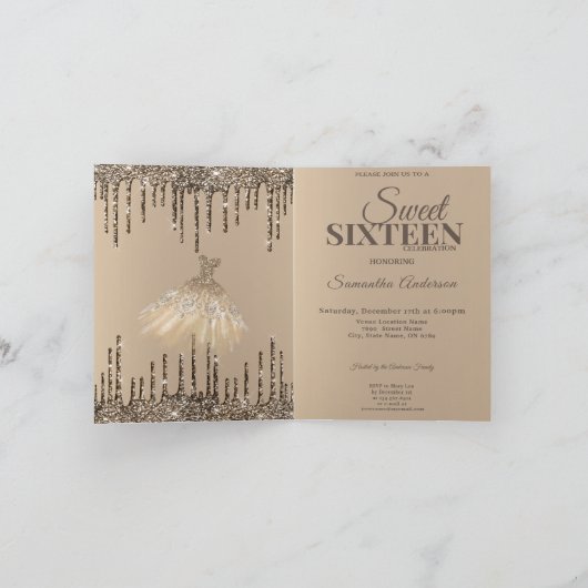 Invitation Glam Parties scintillant or étincelle douce 16 fêt (Intérieur)