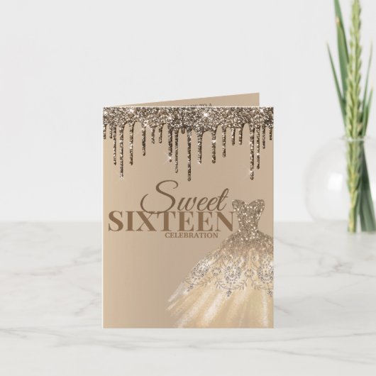 Invitation Glam Parties scintillant or étincelle douce 16 fêt (Devant)