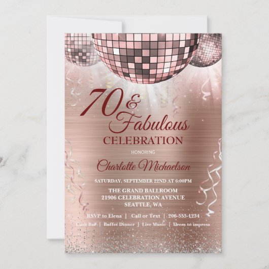 Invitation Glam Parties scintillant or rose 70e anniversaire (Devant)