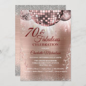 Invitation Glam Parties scintillant or rose 70e anniversaire (Devant / Derrière)