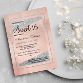 Invitation Glam Pastel Rose Rose Or Parties scintillant argen
