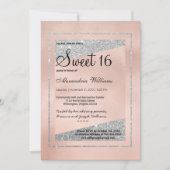 Invitation Glam Pastel Rose Rose Or Parties scintillant argen (Devant)