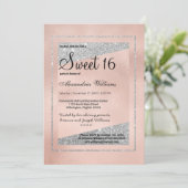 Invitation Glam Pastel Rose Rose Or Parties scintillant argen (Debout devant)