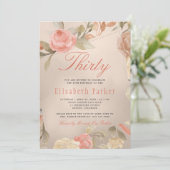Invitation Glam Peach Gold Floral 30e fête d'anniversaire (Debout devant)
