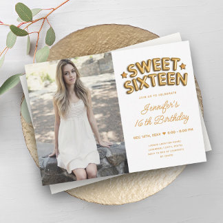 Invitation Glam Photo Or Ballons blancs Sweet 16