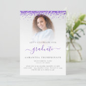 Invitation Glam Photo Purple Parties scintillant Graduation 2 (Debout devant)
