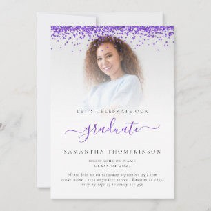 Invitation Glam Photo Purple Parties scintillant Graduation 2