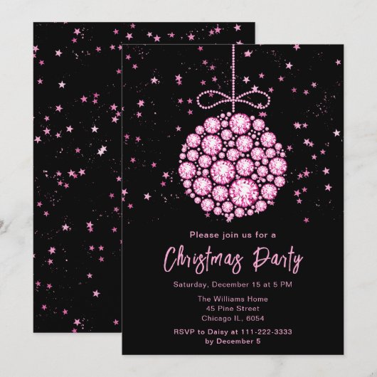 Invitation Glam Pink fête de Noël (Devant / Derrière)