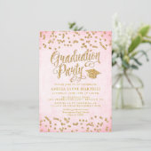 Invitation Glam Pink & Gold Parties scintillant Graduation Pa (Debout devant)