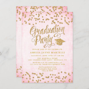 Invitation Glam Pink & Gold Parties scintillant Graduation Pa