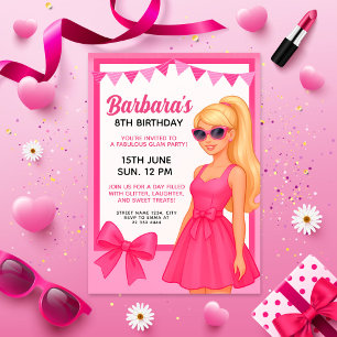 Invitation Glam Pink Party Fille Design Anniversaire élégan