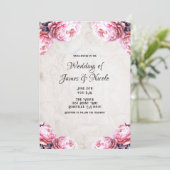 Invitation Glam Pink Peony Flowers Vintage Mariage rustique (Debout devant)