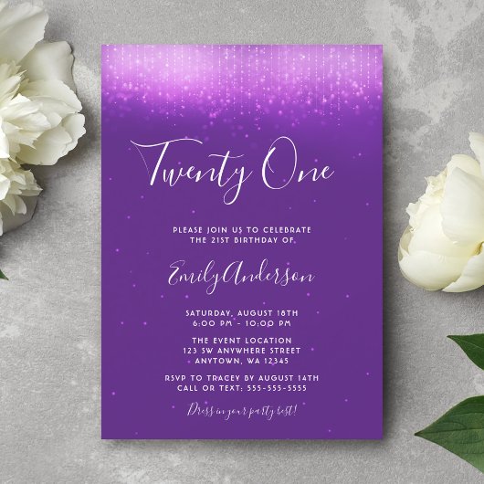 Invitation Glam Purple 21e anniversaire