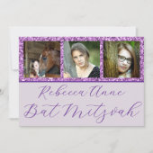 Invitation Glam Purple Élégant Script 3 Bat mitzvah photo (Devant)
