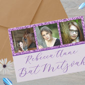 Invitation Glam Purple Élégant Script 3 Bat mitzvah photo