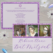 Invitation Glam Purple Élégant Script 3 Bat mitzvah photo