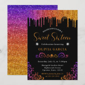 Invitation Glam Purple et orange Gradient Parties scintillant (Devant / Derrière)
