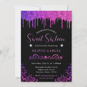 Invitation Glam Purple et rose Gradient Parties scintillant d
