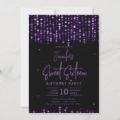 Invitation Glam Purple Falling Stars Sweet 16 Anniversaire (Devant)
