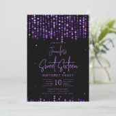 Invitation Glam Purple Falling Stars Sweet 16 Anniversaire (Debout devant)