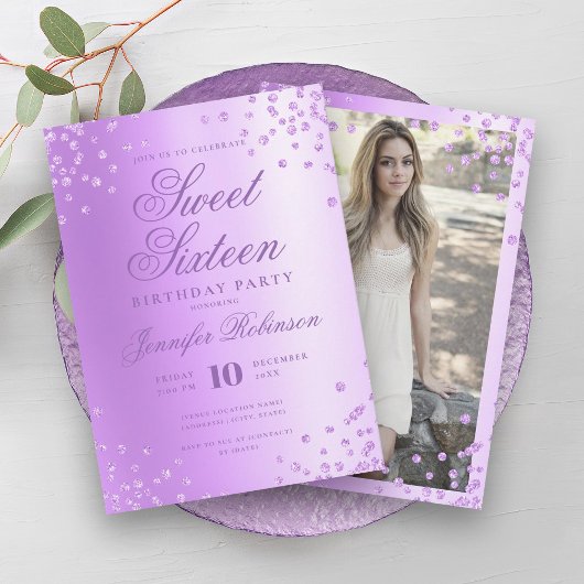 Invitation Glam Purple Parties scintillant à huile Confetti P