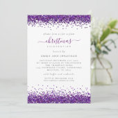 Invitation Glam Purple Parties scintillant Noël Blanc (Debout devant)